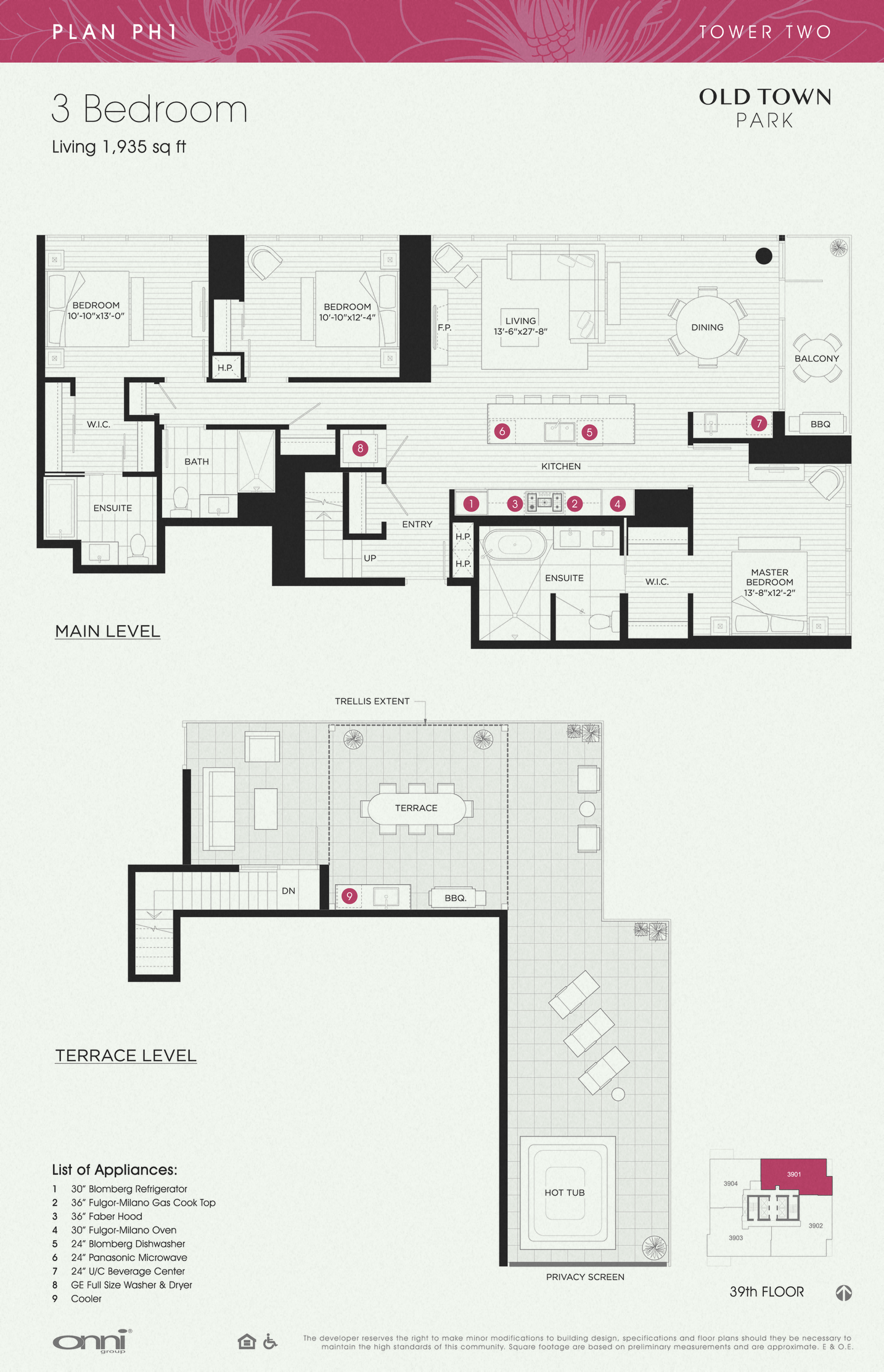 Floor plan for 3 beds, 3 baths, 1935 sqft